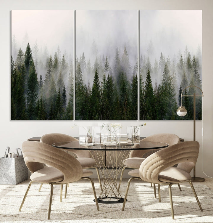 Large Foggy Forest Landscape Wall Art Canvas Print Framed Nordic Mountain Original