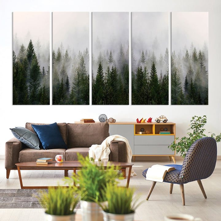 Large Foggy Forest Landscape Wall Art Canvas Print Framed Nordic Mountain Original