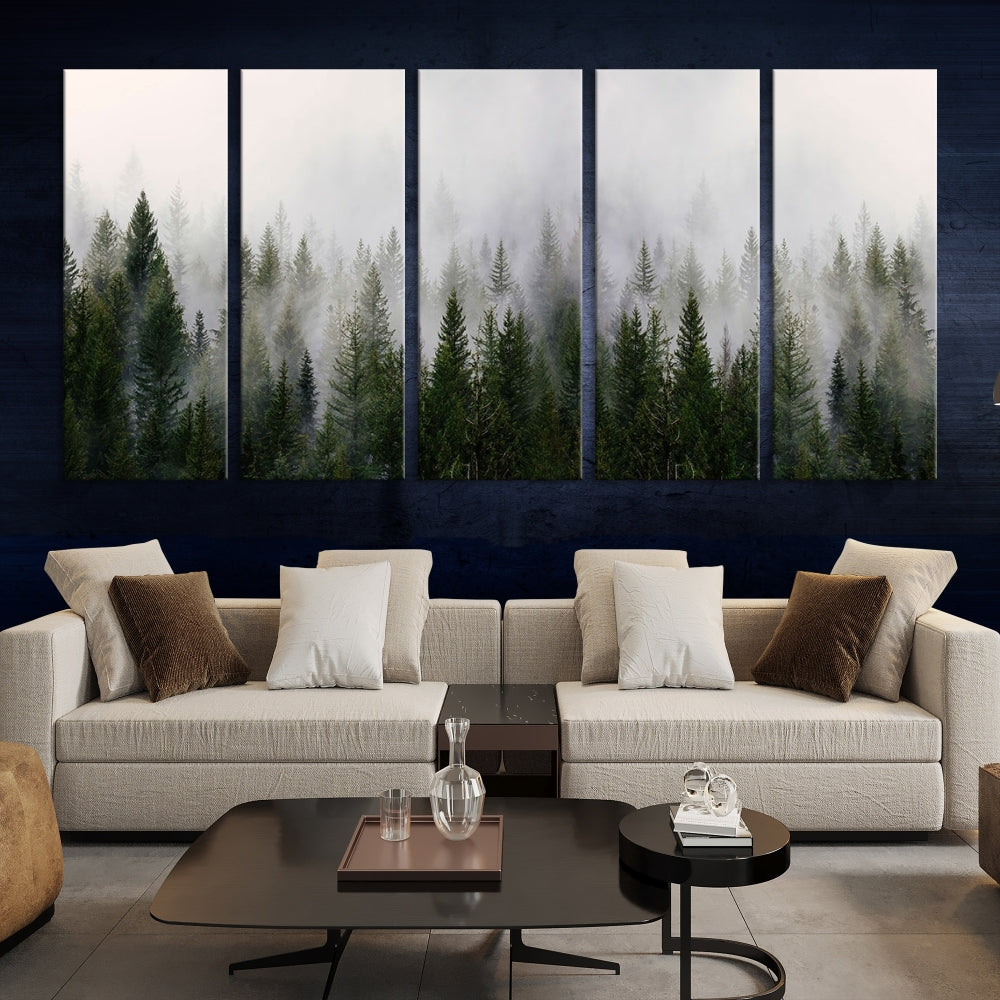 Large Foggy Forest Landscape Wall Art Canvas Print Framed Nordic Mountain Original