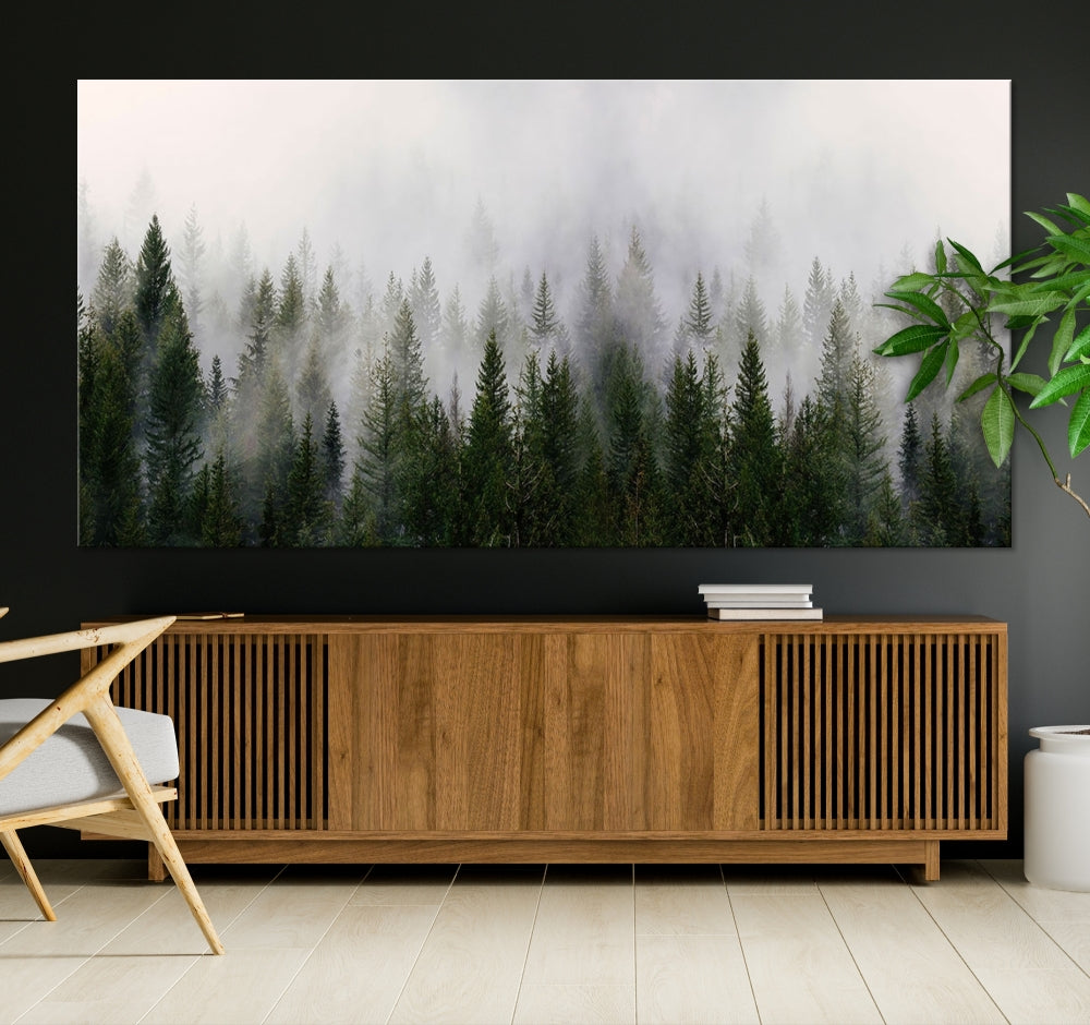 Large Foggy Forest Landscape Wall Art Canvas Print Framed Nordic Mountain Original