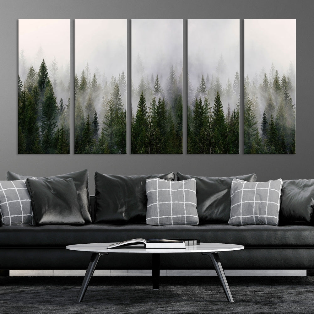 Large Foggy Forest Landscape Wall Art Canvas Print Framed Nordic Mountain Original