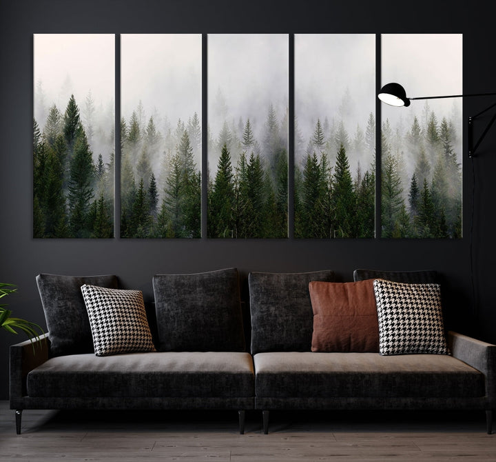 Large Foggy Forest Landscape Wall Art Canvas Print Framed Nordic Mountain Original