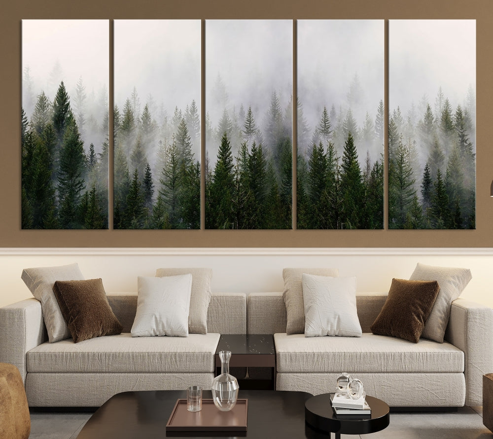 Large Foggy Forest Landscape Wall Art Canvas Print Framed Nordic Mountain Original