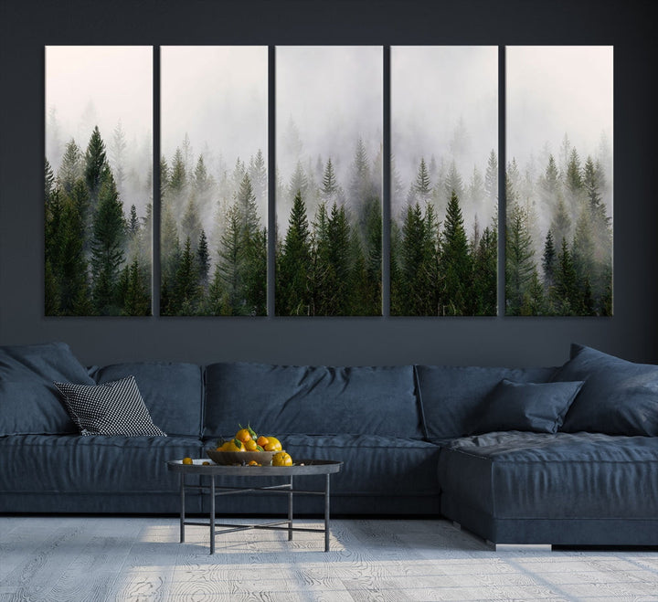 Large Foggy Forest Landscape Wall Art Canvas Print Framed Nordic Mountain Original