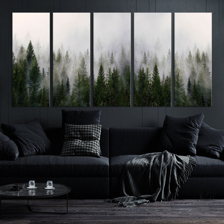 Large Foggy Forest Landscape Wall Art Canvas Print Framed Nordic Mountain Original