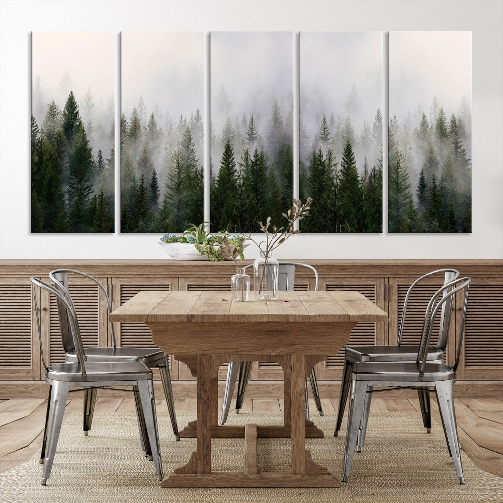 Large Foggy Forest Landscape Wall Art Canvas Print Framed Nordic Mountain Original