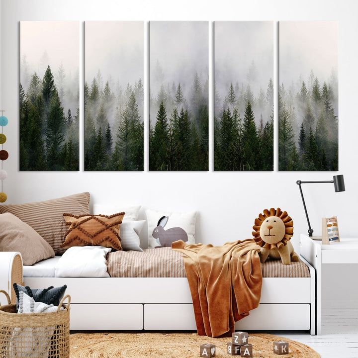 Large Foggy Forest Landscape Wall Art Canvas Print Framed Nordic Mountain Original