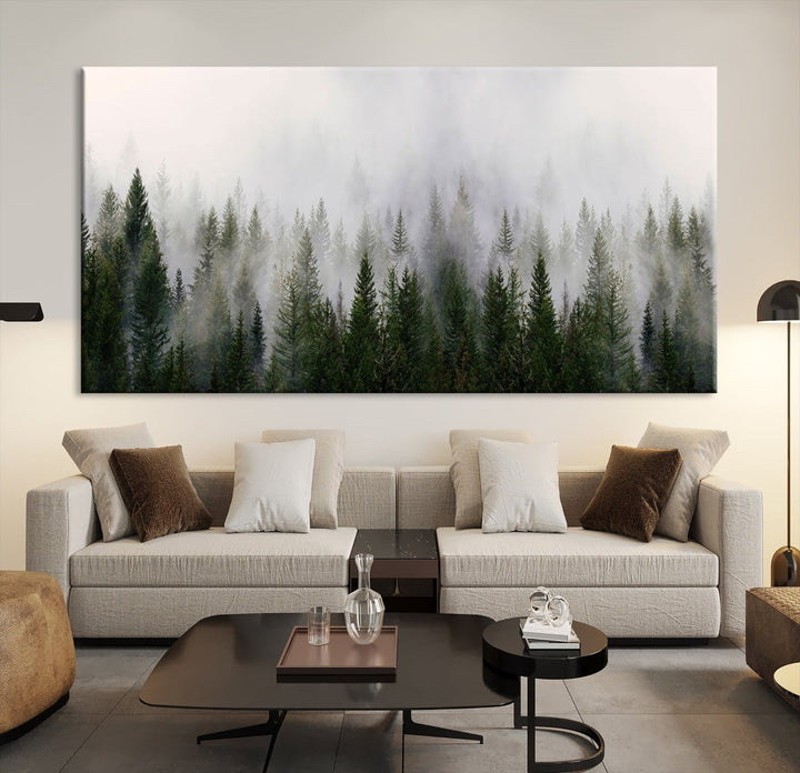 Large Foggy Forest Landscape Wall Art Canvas Print Framed Nordic Mountain Original