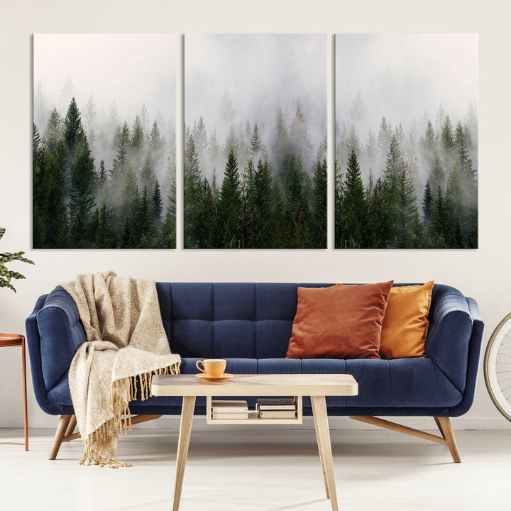 Large Foggy Forest Landscape Wall Art Canvas Print Framed Nordic Mountain Original