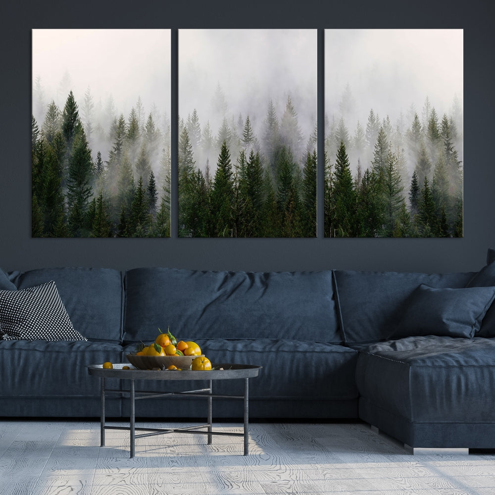 Large Foggy Forest Landscape Wall Art Canvas Print Framed Nordic Mountain Original