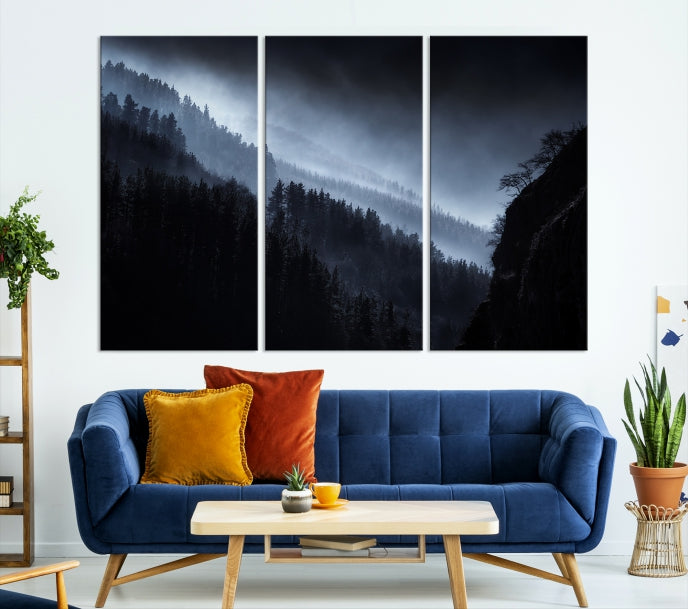 Large Foggy Forest Landscape Wall Art Canvas Print