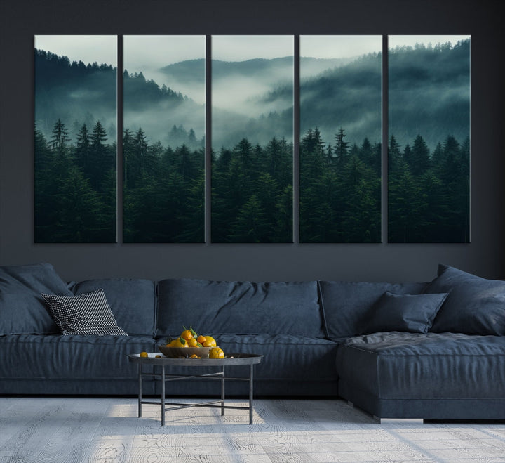 Large Forest Wall Art Foggy Landscape Print Modern Canvas Wall Decor Set of Art Print