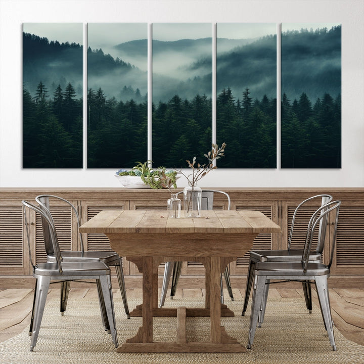 Large Forest Wall Art Foggy Landscape Print Modern Canvas Wall Decor Set of Art Print