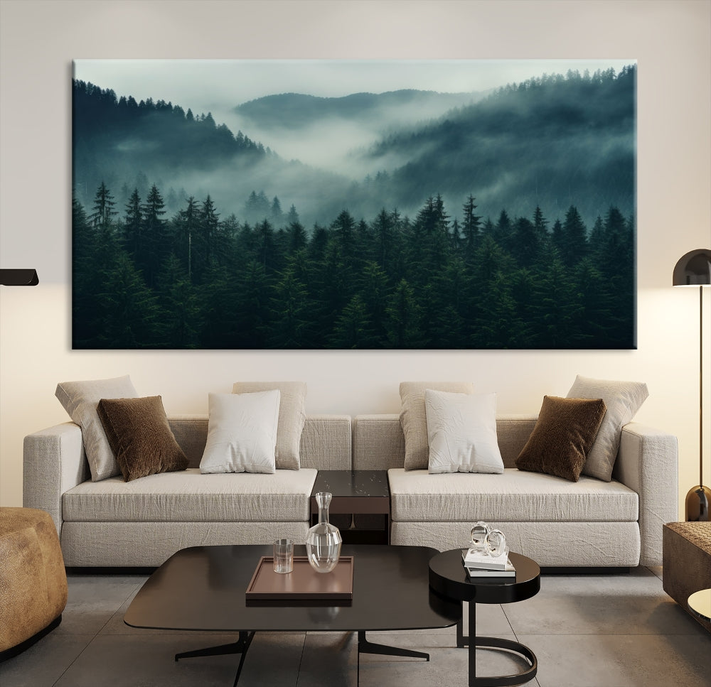 Large Forest Wall Art Foggy Landscape Print Modern Canvas Wall Decor Set of Art Print