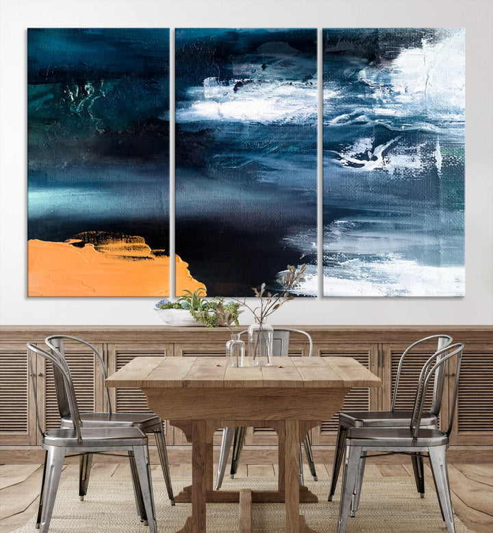 Large Framed Nautical Abstract Ocean Painting Canvas Wall Art Print