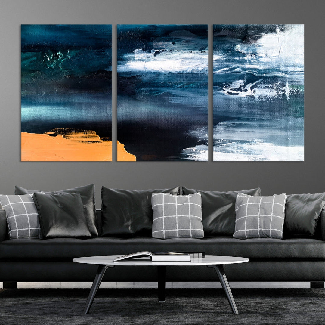 Large Framed Nautical Abstract Ocean Painting Canvas Wall Art Print