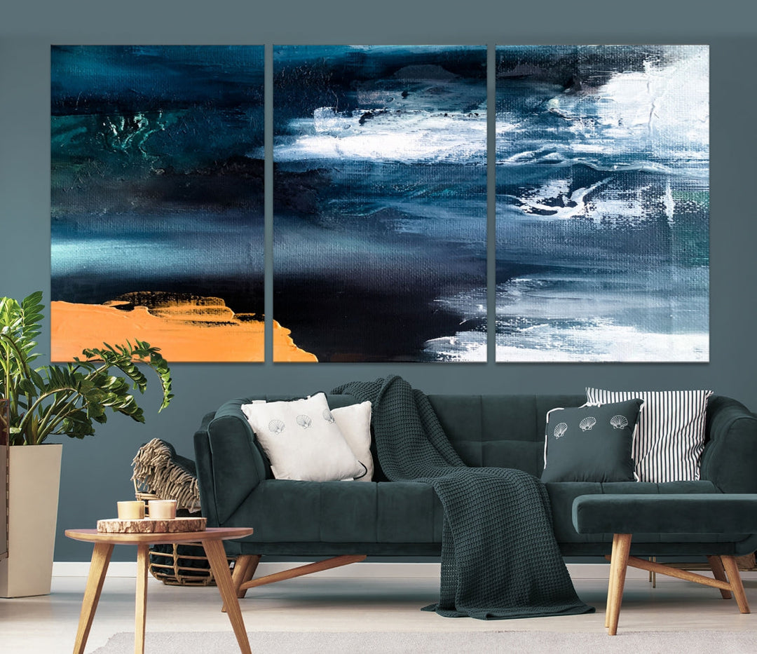 Large Framed Nautical Abstract Ocean Painting Canvas Wall Art Print