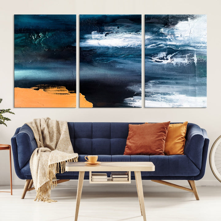 Large Framed Nautical Abstract Ocean Painting Canvas Wall Art Print