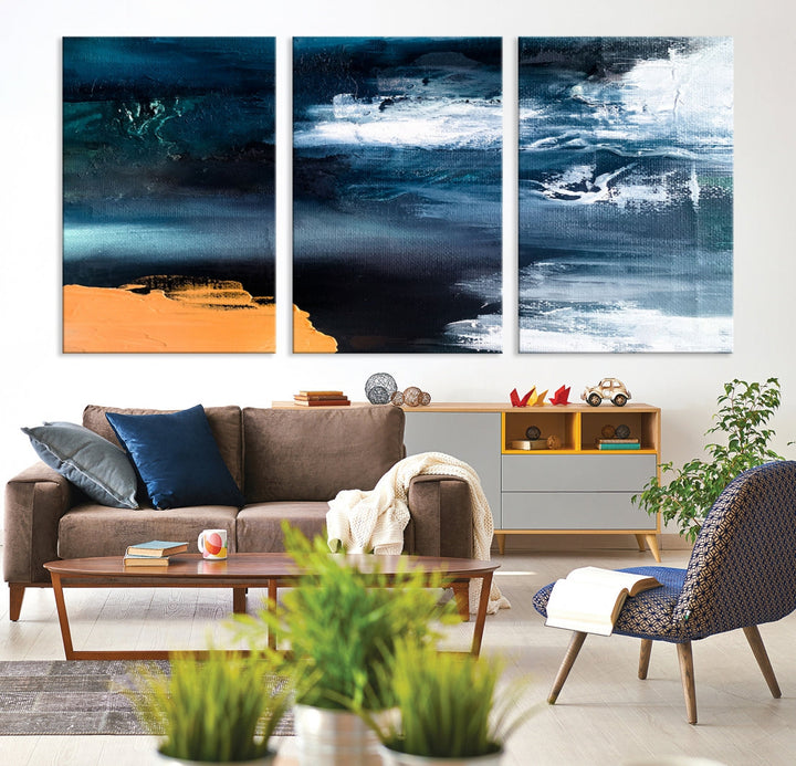 Large Framed Nautical Abstract Ocean Painting Canvas Wall Art Print