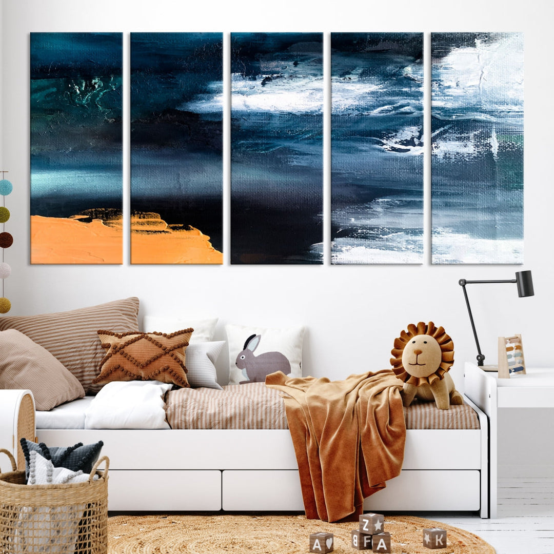 Large Framed Nautical Abstract Ocean Painting Canvas Wall Art Print