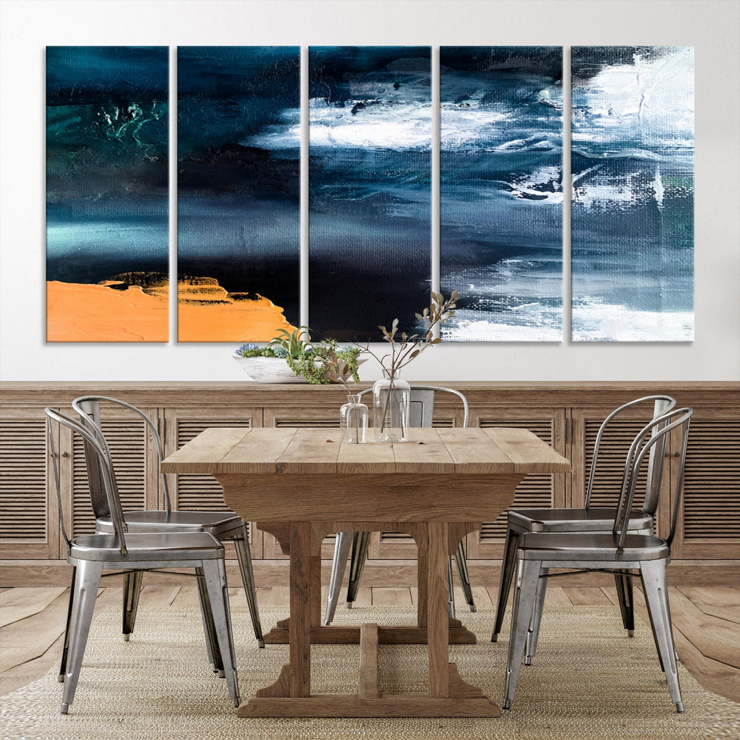 Large Framed Nautical Abstract Ocean Painting Canvas Wall Art Print