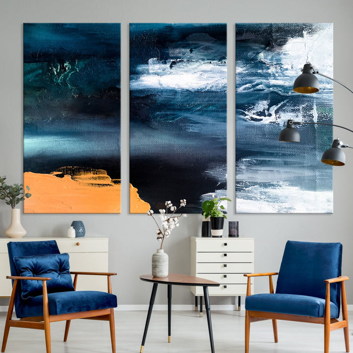 Large Framed Nautical Abstract Ocean Painting Canvas Wall Art Print