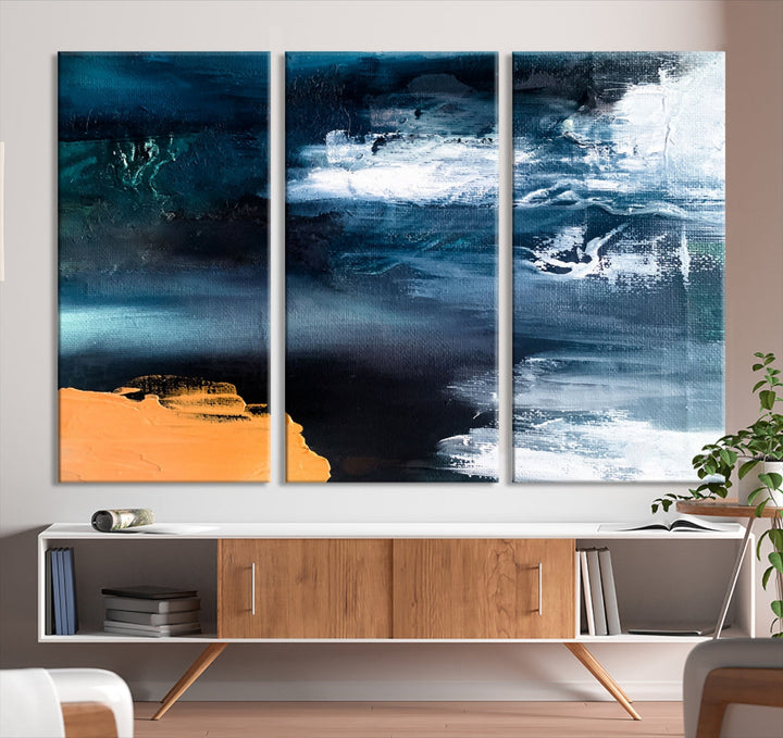 Large Framed Nautical Abstract Ocean Painting Canvas Wall Art Print