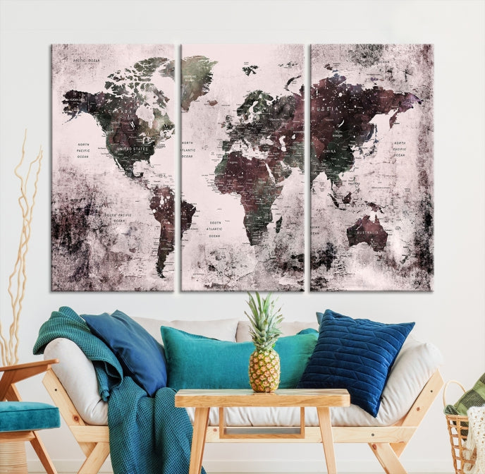 Large Grunge World Map Wall Art Print