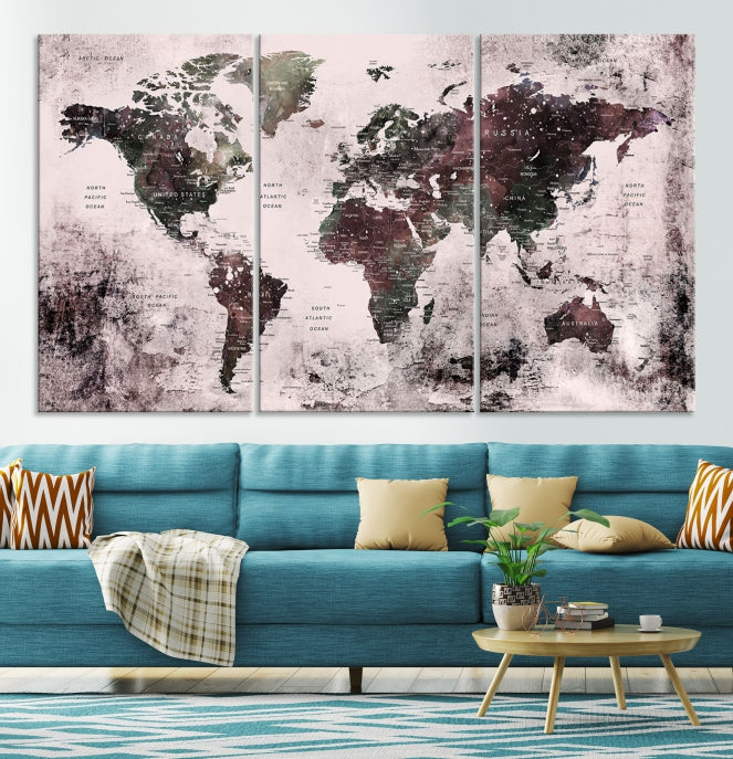 Large Grunge World Map Wall Art Print