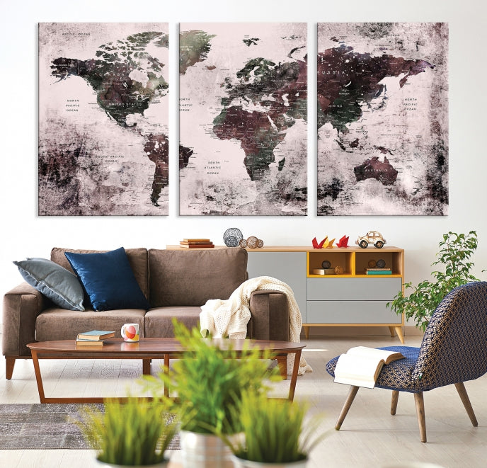 Large Grunge World Map Wall Art Print