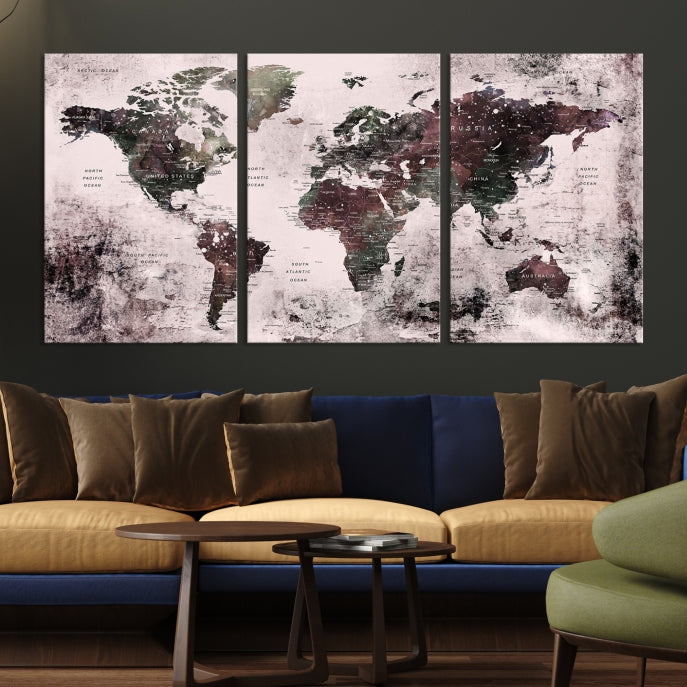 Large Grunge World Map Wall Art Print