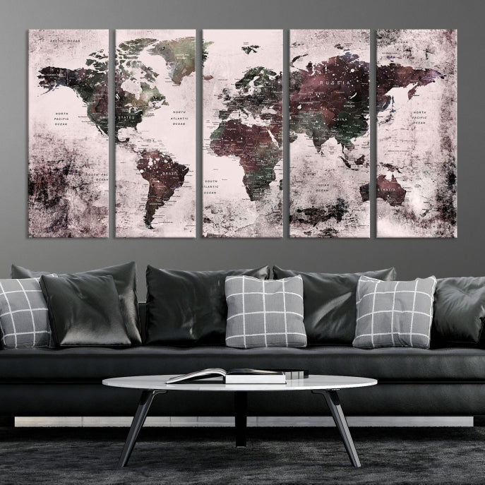 Large Grunge World Map Wall Art Print