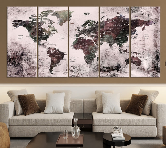 Large Grunge World Map Wall Art Print