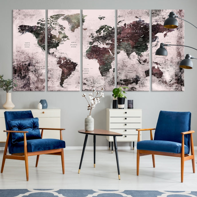 Large Grunge World Map Wall Art Print