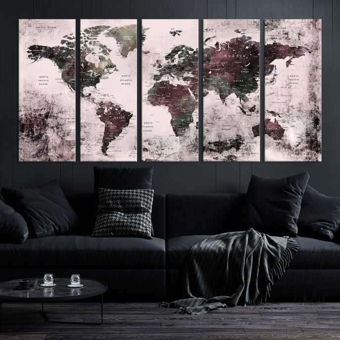 Large Grunge World Map Wall Art Print