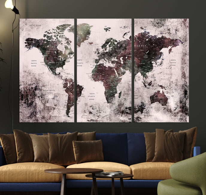 Large Grunge World Map Wall Art Print