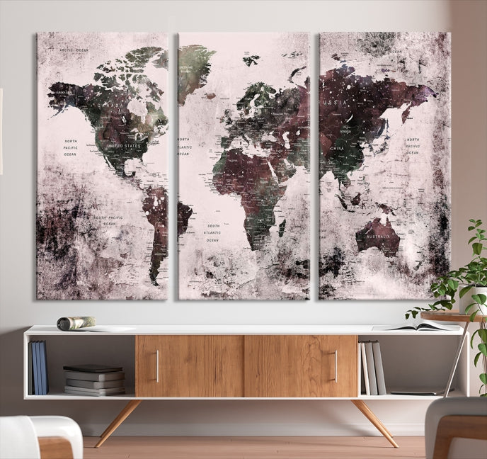 Large Grunge World Map Wall Art Print