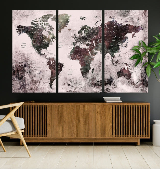 Large Grunge World Map Wall Art Print