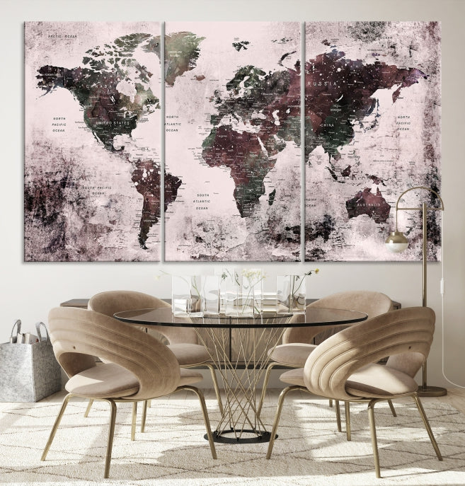 Large Grunge World Map Wall Art Print