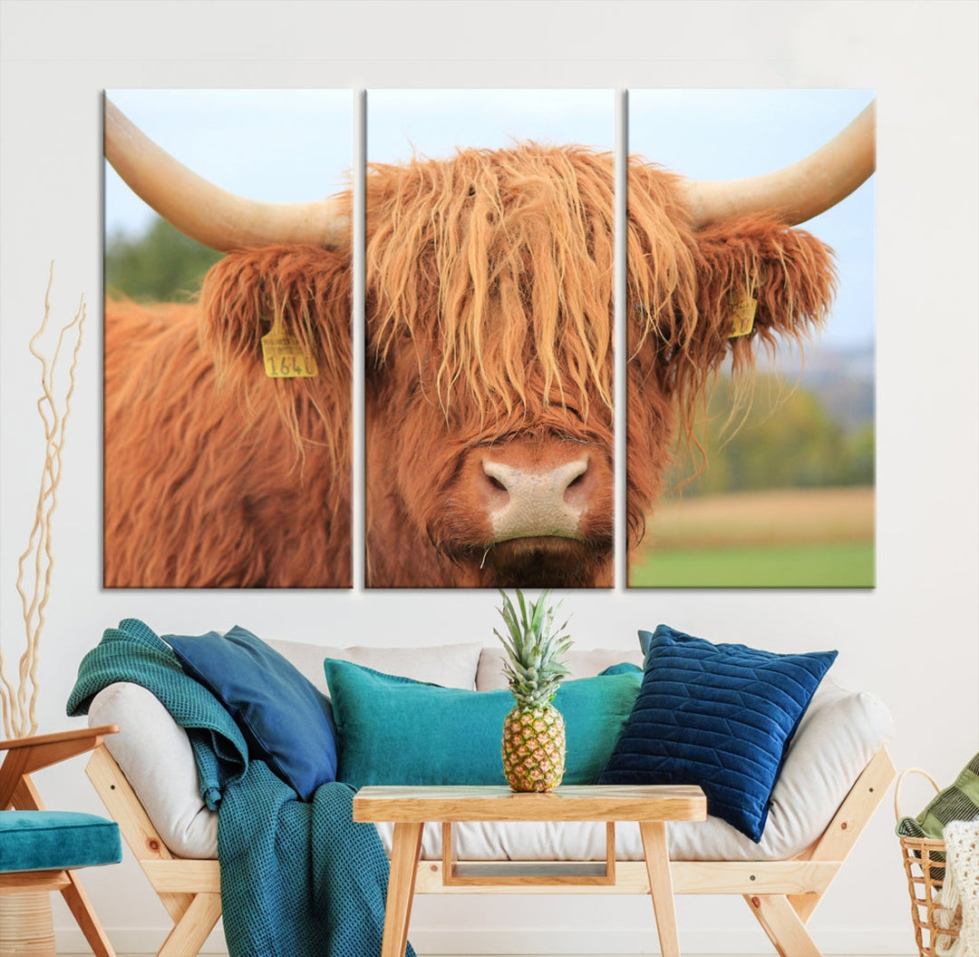 Large Highland Cow Wall Art Canvas Set Animal Artwork for Living Room