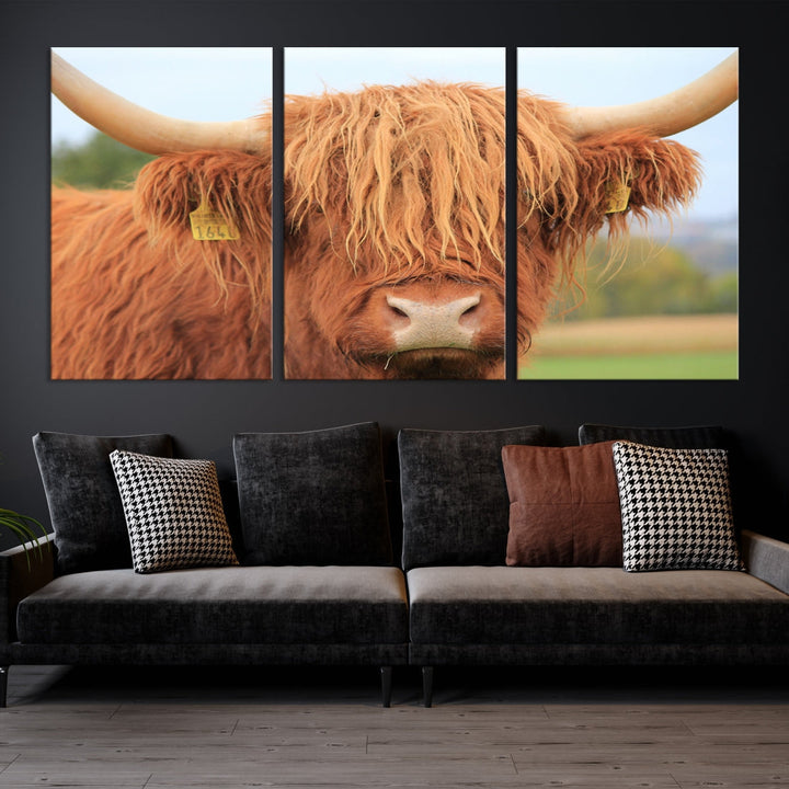 Large Highland Cow Wall Art Canvas Set Animal Artwork for Living Room