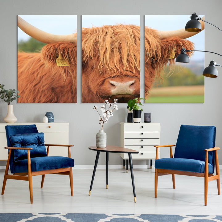 Large Highland Cow Wall Art Canvas Set Animal Artwork for Living Room