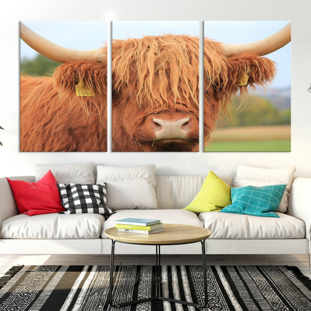 Large Highland Cow Wall Art Canvas Set Animal Artwork for Living Room