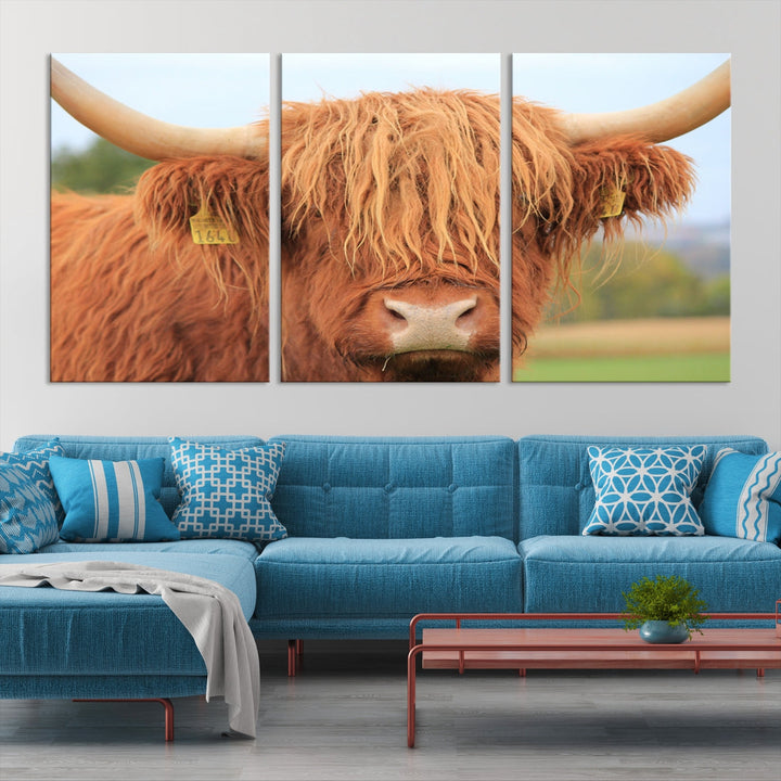 Large Highland Cow Wall Art Canvas Set Animal Artwork for Living Room