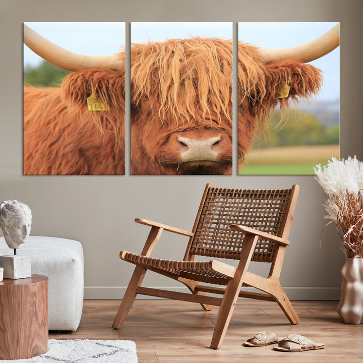 Large Highland Cow Wall Art Canvas Set Animal Artwork for Living Room