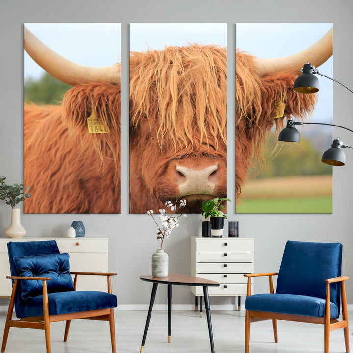 Large Highland Cow Wall Art Canvas Set Animal Artwork for Living Room