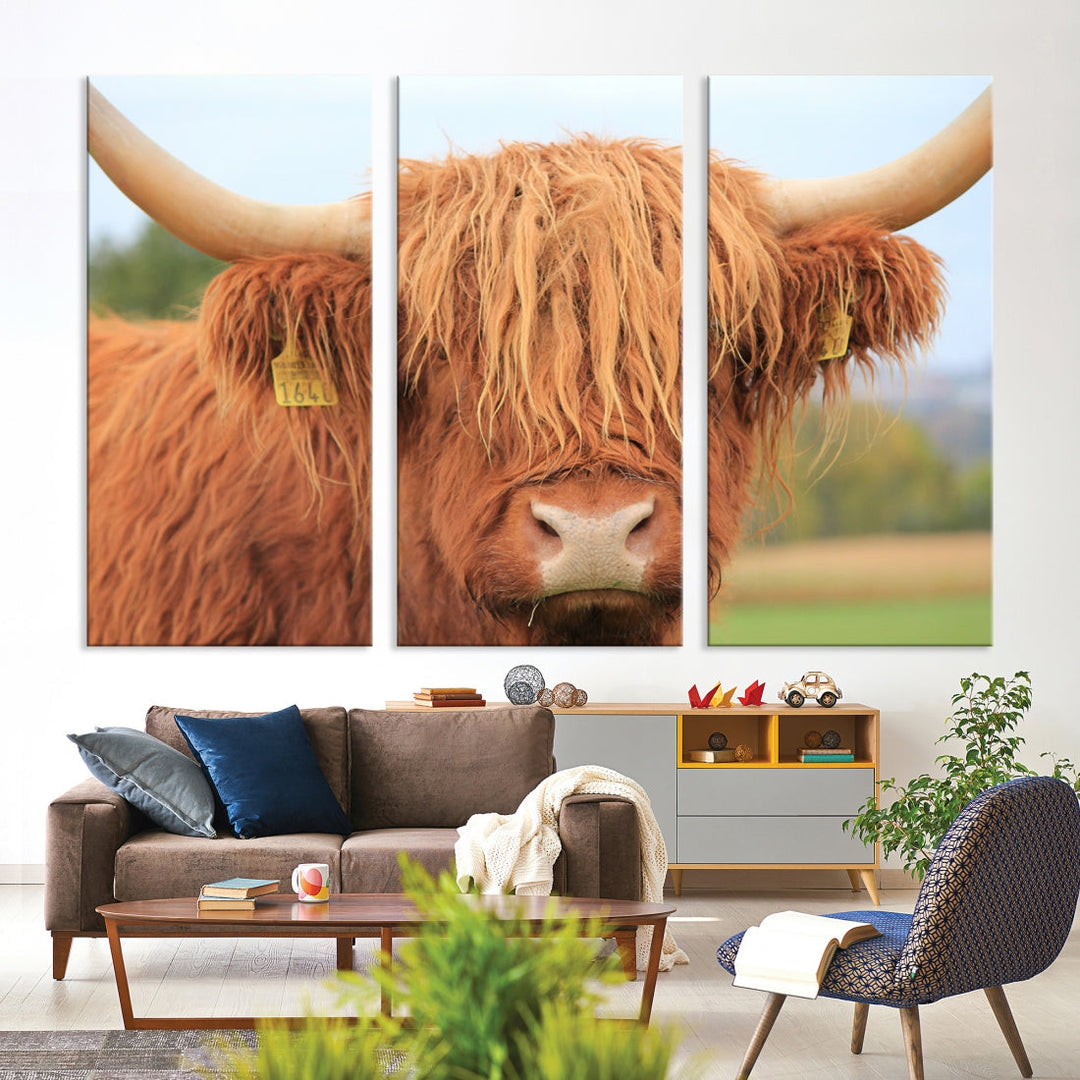 Large Highland Cow Wall Art Canvas Set Animal Artwork for Living Room