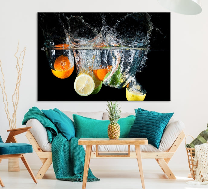 Large Kitchen Wall Art Fruits in Water Art Canvas Print