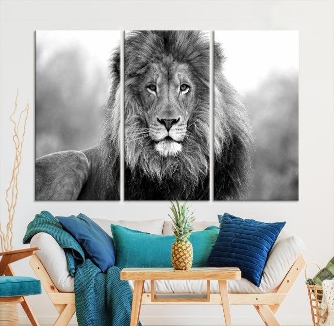 Large Lion Canvas Print Black and White Animal Wall Art Lion Picture Wall Decor