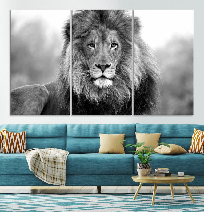 Large Lion Canvas Print Black and White Animal Wall Art Lion Picture Wall Decor